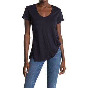 Habitual Tuck T-Shirt Navy Blue Asymmetrical Hem Tencel Cotton SZ M NWT $69